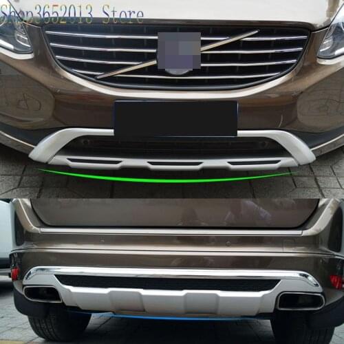 2pcs For Volvo XC60 2014 2015 2016 2017 ABS Front Rear Bumper Skid Plate Aero Diffuser Kit Silver Car Styling Accessories