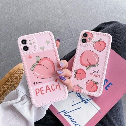 Cartoon Peach Star Cute Love Heart Frame Lens Protected Phone Case For iPhone 11 12 Pro X XR XS Max Mini 8 7 Plus SE 2020 Coque