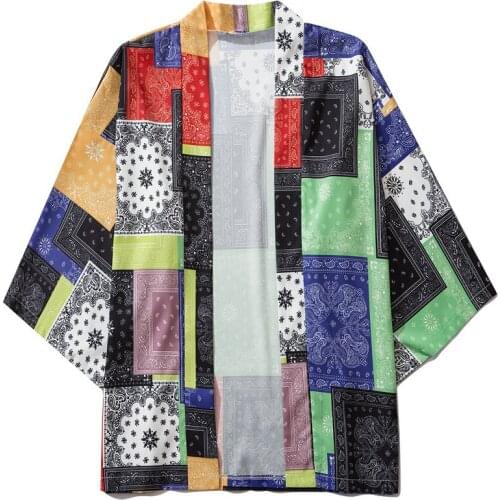 Green Square Japanese Kimono Style Women Men Tops Shirts Asian Clothes Fashion New 2020 Balck Loose Summer Beach Cardigan Japan
