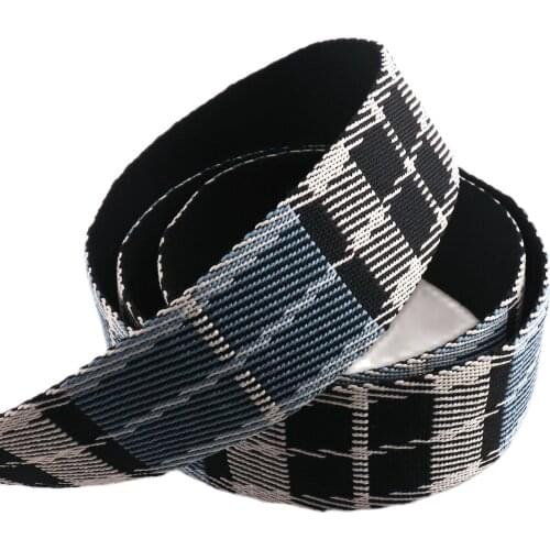 38mm Jacquard Webbing Blue black Twill Checkered Jacquard Ribbon Bag Purse Straps Totes Belts Tape Handles Camera Strap