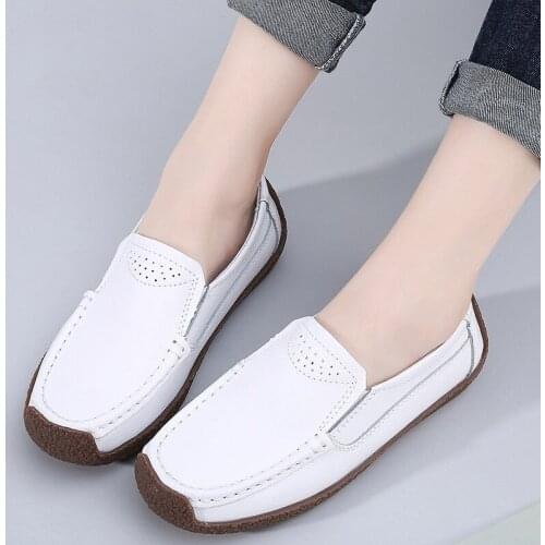 Women Casual Genuine Leather Shoes Woman Loafers Slip-On Female Flats Moccasins Ladies Driving Shoes Hole Casual Footwear