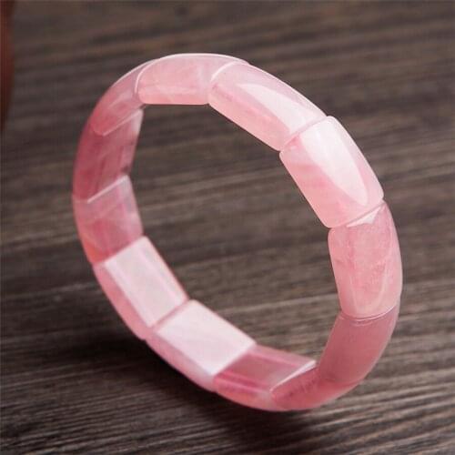Madagascar Genuine Rose Natural Pink Quartz Crystal Rectangle Bead Bangle Bracelets For Women Female