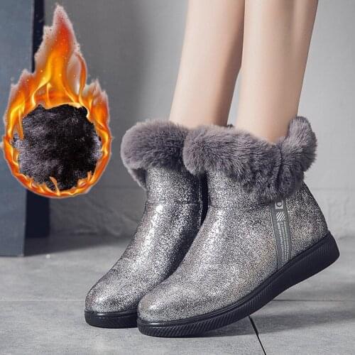 Winter New Womens Boots Sequins Snow Boots Womens Warm Thick Bottom Boots Plus Velvet Cotton Shoes Large Size Womens Shoes