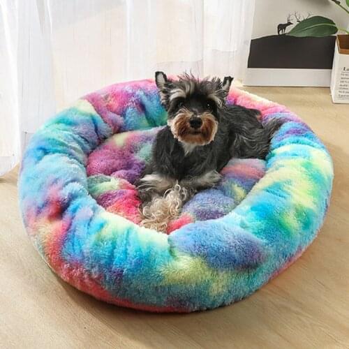 Winter Warm Dog Beds For Large Dogs Colorful Soft Plush Sofa Bed For Cats Lounger Round Kitten Chihuahua Kennel Pet Supplies 20E