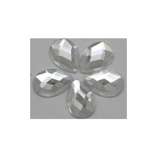 100 Clear Faceted Teardrop Flatback Glass Crystal Rhinestone Gem 10X14mm No Hole