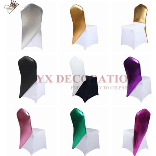 25 50 100PCS Metalic Chair Cap Bronzing Chair Hood Fit For White Spandex Chair Cover Decoration