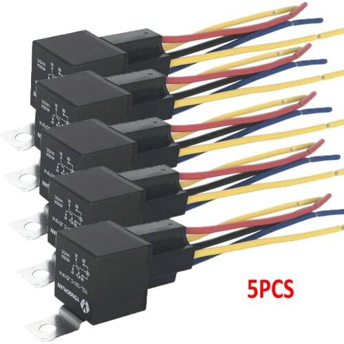 5Pcs 12V 40 Amp Car SPDT Automotive Relay DC 5 Pin 5 Wires W/ Harness Socket