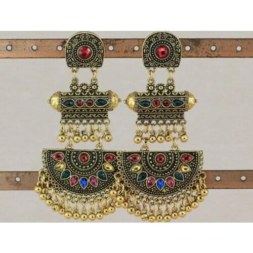 69HB Indian Boho Earring Jhumka Jhumki Earrings Ethnic Wedding Party Tribal Fashion Jewelry for Women and Girls Gold/Silver