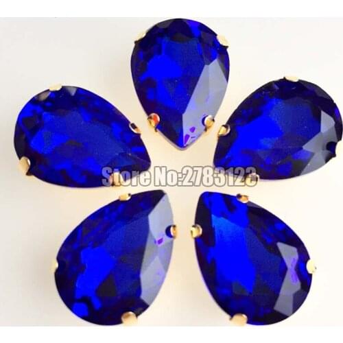 Free shipping Gold bottom royalblue DR shape flatback Glass Crystal sew on loose rhinestones,diy/Clothing accessories SWLJ011