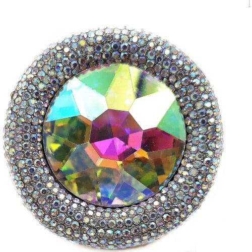 Glitter Aurora Borealis Round Stone Shaped Brooch Rhinestone Pin AB Jewelry for Women Casual Business Daily Official Wear Dressy