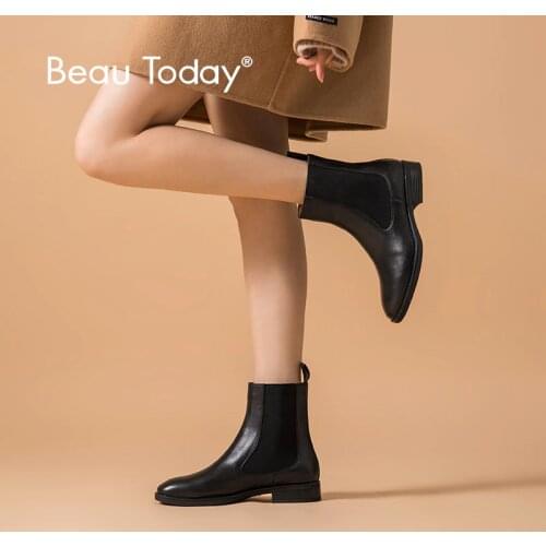 BeauToday Chelsea Boots Women Brand New Genuine Calf Leather Round Toe Ankle Bootie Autumn Winter Shoes Handmade 03608
