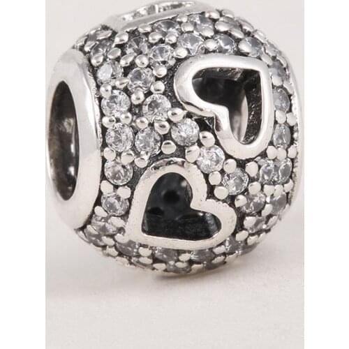 Tumbling Heart Charm Beads Fits Pandora Bracelets Original 925 Sterling Silver Clear CZ Heart Bead Diy Valentines Day Jewelry