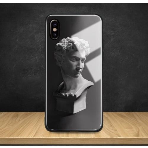 Black white art Plaster statue Soft Silicone Glass Phone Case Shell Cover For Apple iPhone 6 6s 7 8 Plus X XR XS 11 Pro MAX