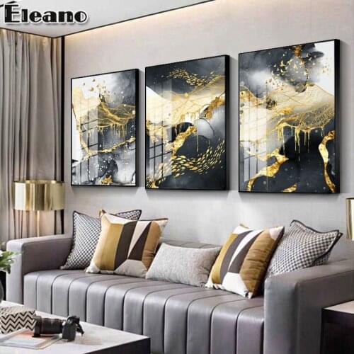 Black Gold Geometric Line Abstract Art Poster Ink and Wash Canvas Painting Nordic Aesthetic Decorations for Home Art Canvas