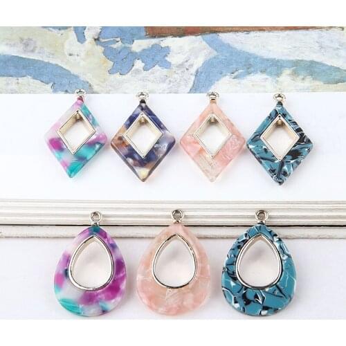 Diy jewelry making 20pcs/lot geometric shape alloy/acetic acid floating locket charms diy jewelry earring/necklace accessory