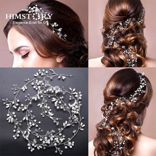 HIMSTORY Long Tiaras DIY Bridal Headbands Crystal Wedding Hair Accessories Pearl Headpiece Handmade Hair Jewelry Women Hairwear