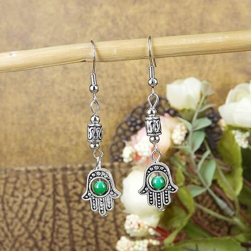 DOUVEI 1 Pair Tibetan Palm jewelry Beaded Long Drop Earring Women Vintage Hand Shape Vintage Earrings Oorbellen E3009