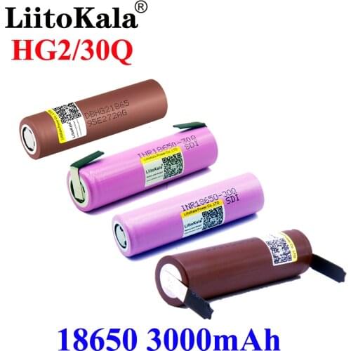 Hot LiitoKala HG2 30Q 18650 3000mah 3.7V High discharge 18650 Battery 30A Rechargeable High Drain Battery or Box Mod flashlight