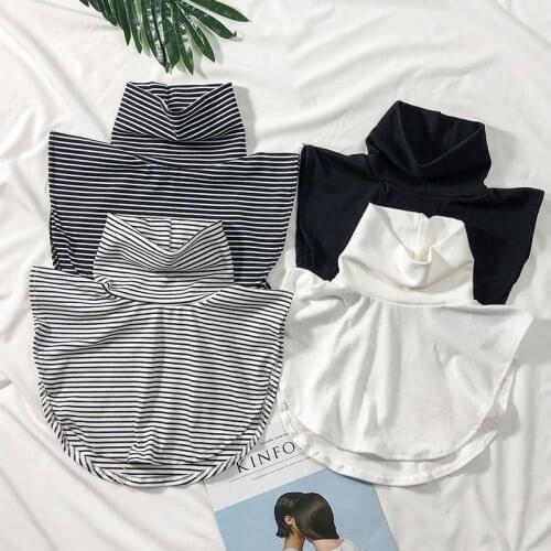 Womens Fake Collar Stripe Turtleneck Faux False Blouse Top Collar Black White Female Turtleneck Shirt Sweater Detachable Collar