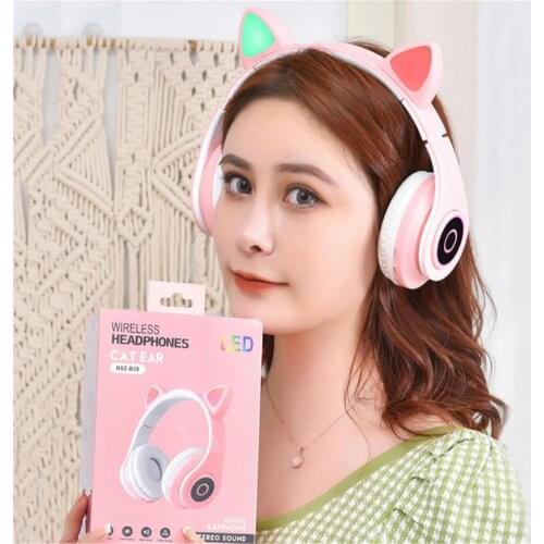 Cat Ear Shape Game Headset Foldable Cute Wireless Glowing Headphone For Kids Girls Headphones