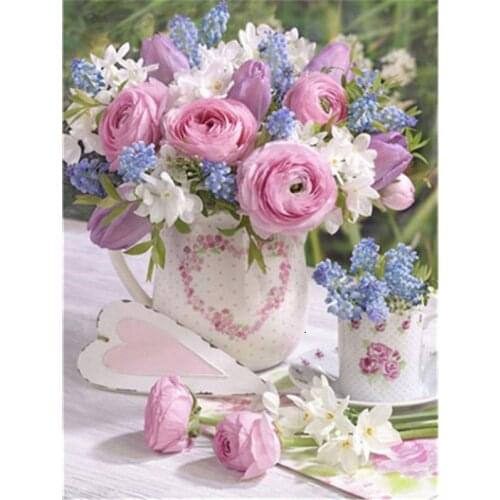 Gatyztory Frame DIY Painting By Numbers Pink Flower Handpainted Oil Painting Canvas Colouring Modern Home Art