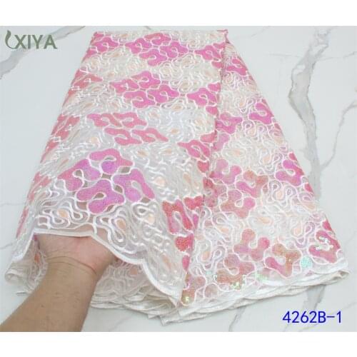 Sequin Lace Fabric High Quality African Laces Fabrics with Sequins Nigerian Mesh Lace Fabric for Party Wedding APW4262B