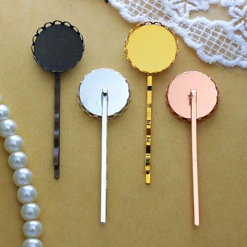 10pcs Fit 20mm Cabochon Base Lace Hairpin Settings Antique Silver Bronze Rose Gold Color Plated Round Cameo Clips Blank Tray