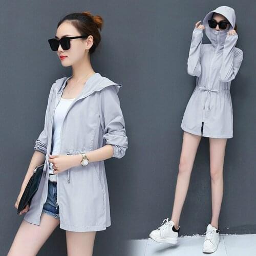 Women Sun Protection Clothing Female Summer Long Sleeve Thin Hooded Gray Light Jacket Long Multicolor Oversized 4xl Hooded Coats