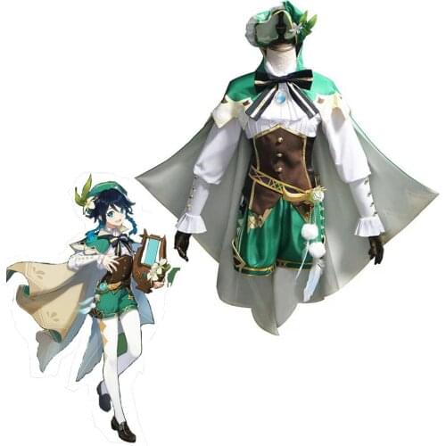 Mangoyoyo Genshin Impact Cosplay Costume Venti Cosplay Costumes Green Costume Halloween Shirt Pants Cloak Full Set
