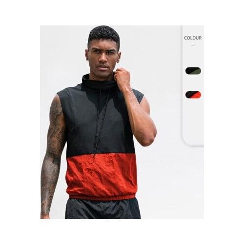 Mens Sport Hooides Tank Top Fitness Workout Training Vest Camo Color Matching Gym Shirt Zipper Loose Running Sports Vest