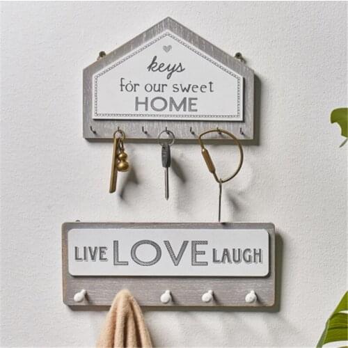 Wall Hanging Wood Key Hanger Holder Wall Organizer Rectangle House Shape Key Rack Hooks Coat Hooks Home Decoration Coat Hanger