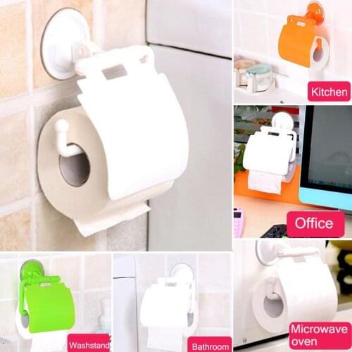 Hot Sale 1Pcs Wall Mounted Suction Cup Toilet Tissue Holder Roll Papers Stand Storage Dispensers With Cover Bathroom Accessories