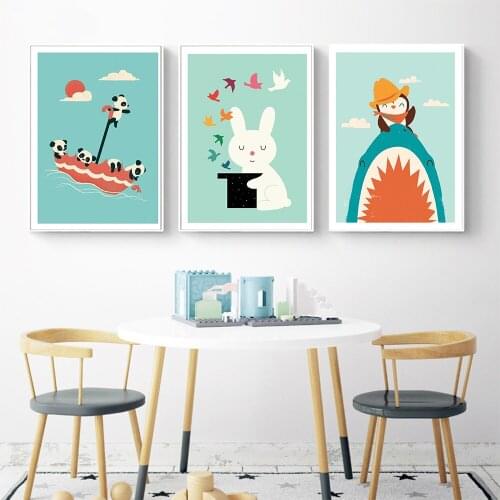 Cartoon Animal Prints Posters Rabbit Elephant Fox Koala Canvas Painting Wall Art Pictures Kid Bedroom Nursery Nordic Home Decor