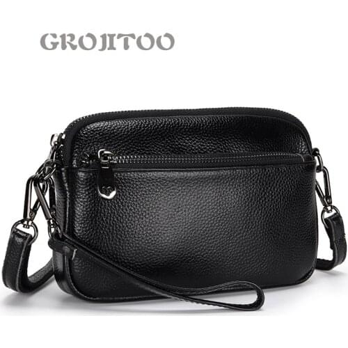 GROJITOO Leisure womens shoulder bag New Genuine Leather Messenger Bag nulti-function mobile bag leather handbag for women 381