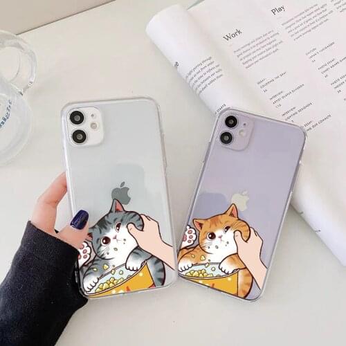 Cute Pinched Face Animal Cat Clear Phone Case For iphone X XR XS MAX 11 12 Pro Max 6s 7 8 Plus SE 20 Soft Back Transparent Cover