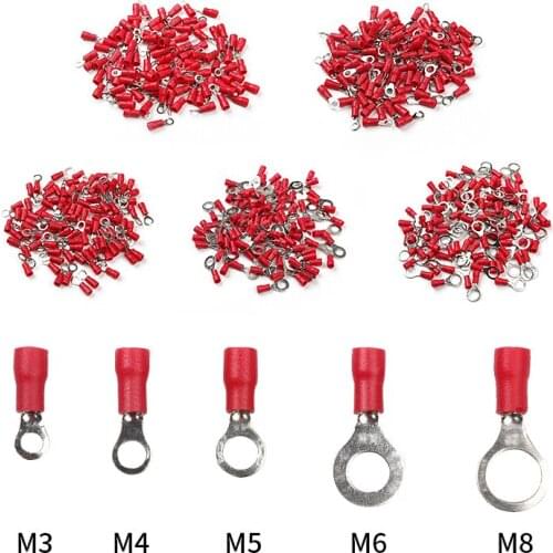 100PCS/lot Red Ring Insulated Wire Connector RV1.25-3/4/5/6/8 Electrical Crimp Terminal Cable Wire Connectors