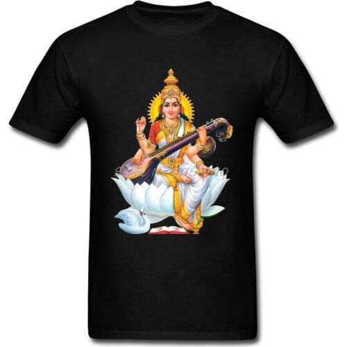 Saraswati T-shirt God Printed On Men T Shirt Custom Design Adult Clothes Plus Size Black Tops & Tees Indian Hinduism Designer