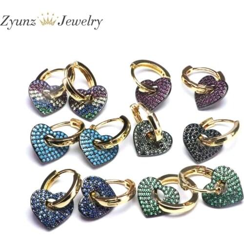 5 Pairs, Heart Zircon Brincos Jewelry CZ Crystal Drop-Earrings New Elegant Dangle Earrings Gold Color for Women Party Gift