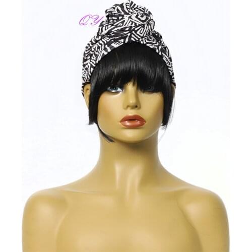 Synthesis Women Headband Wigs New Style Turban Cap Wig Headscarves Link Straight Bangs Woman Wigs Cosplay Fashion Women Hair Wig