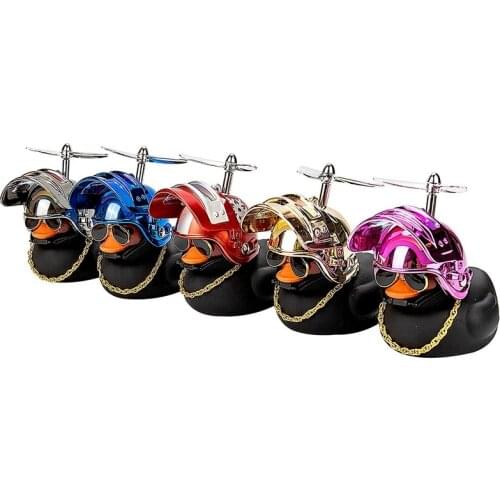 Car Ornament Helmet Broken Wind Small Black Duck Dashboard Rearview Mirror Standing Camouflage Helmet Mini Black Duck Decoration