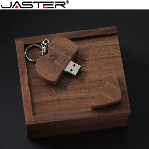 JASTER USB 2.0 wooden pendrive 4GB 8GB 16GB 32GB 64GB 128GB Heart-shaped usb+box usb flash drive External storage memory stick