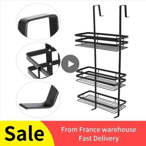 Oversea Stock!!!3 Layers Hanging Shelf Punch-free Black Bathroom Shelf Stainless Steel Multi-purpose Bathroom Storage Rack HWC