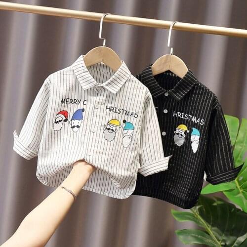 Spring Long Sleeve Blouse for Boys Merry Christmas Printing Shirts Striped Kids Baby Blouses Tops for Children Summer Clothes