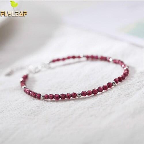 Flyleaf Black Spinel Cut Crystal Beads Real 925 Sterling Silver Bracelets For Women Fashion Fine Jewelry Bracelets & Bangles