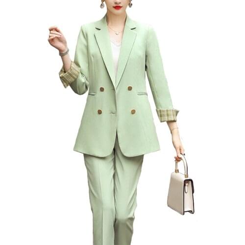 Ladies Small Suit Two-Piece Lapel Long Sleeves Slim Fit Polyester Fabric Work Clothes Female Formal Wear Interview Casual Style