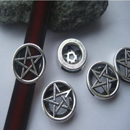 10pcs Zinc Alloy 10x2mm Flat Pentagram Star Slider Spacer Beads For 10mm Flat Leather Bracelet Jewelry Findings