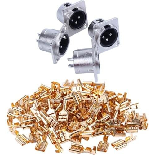 100x Car Speaker 6.3mm Female Spade Terminal Wire Connector & 4x XLR Male Jack 3 Pin - Panel Mount Jacks D Series