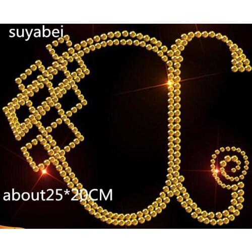 2pc/lot golden rhinestone transfers iron on rhinestone transfer designs hot fix rhinestone applique for embellish