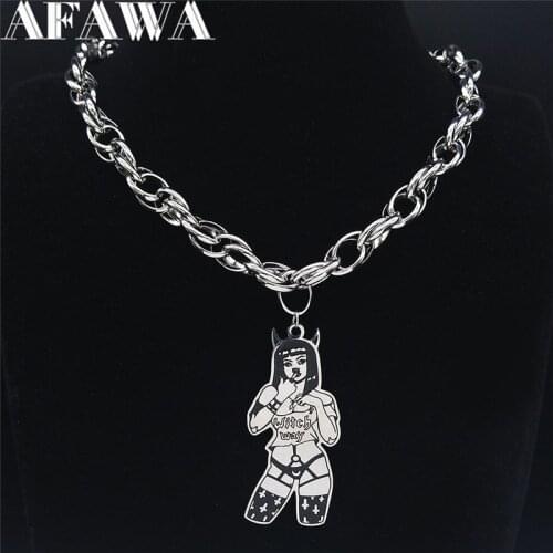 2021 Fashion Stainless Steel Punk Satan Girl Choker Necklace Women Silver Color Jewelry bijoux inoxydable femme N4041S02