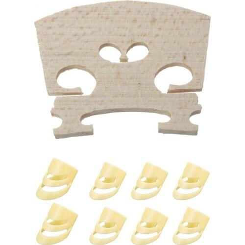 3/4 Size Acoustic Violin Fiddle Replacement Wooden Bridge with 8Pcs Guitar Picks Adjustable Finger Picks